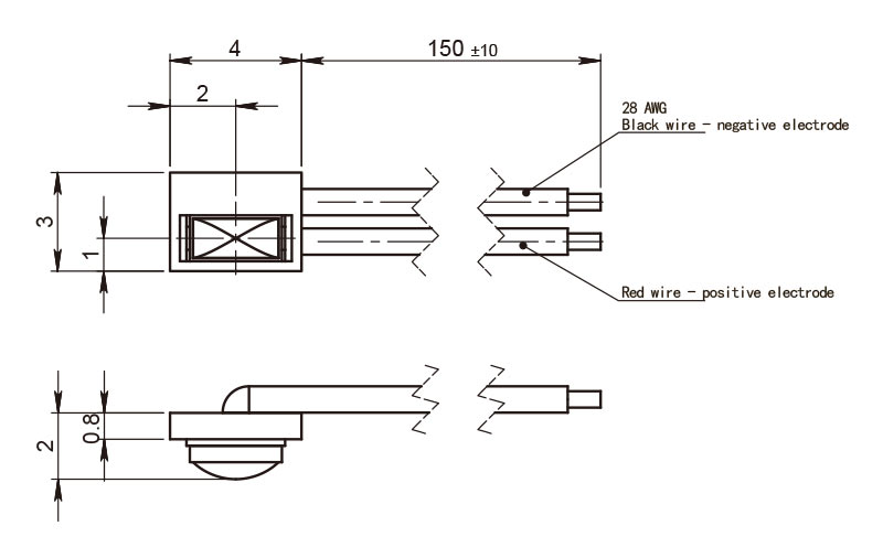 PIN探测器（PIN-InGaAs-300-1.8_PCB3x4x0.8） 尺寸图