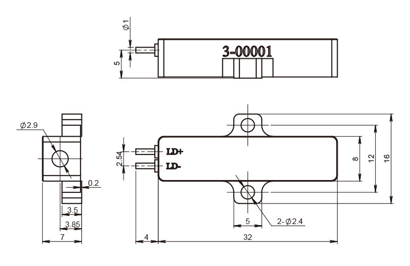 800μJ 1mJ 1535nm激光器 尺寸图