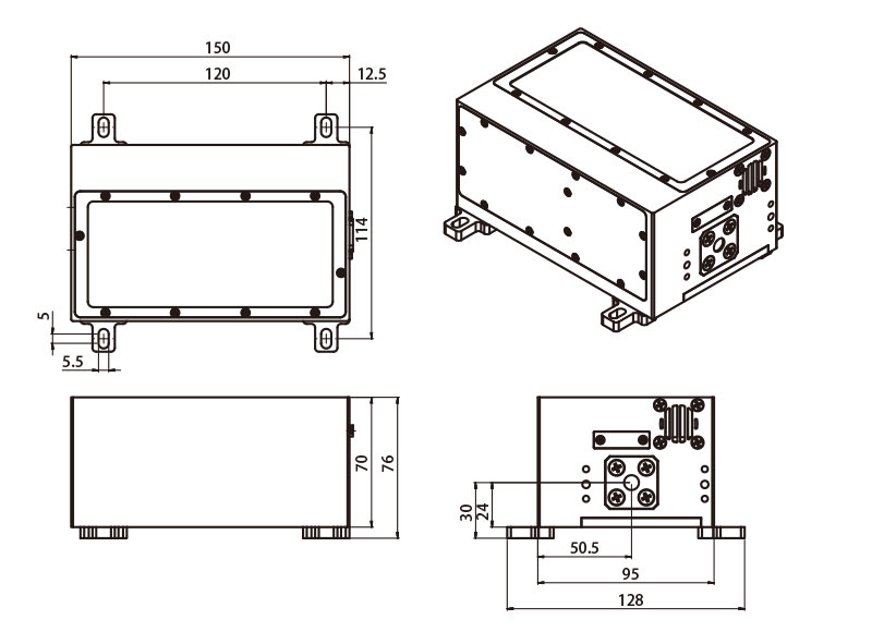 AQE系列 1064nm-50mJ 532nm-25mJ 激光器 尺寸图