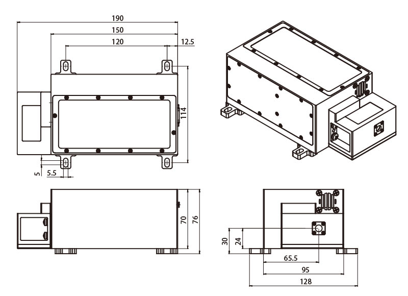 AQE系列 355nm-15mJ 266nm-5mJ 激光器 尺寸图