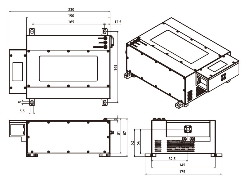 AQE系列 355nm-50mJ 266nm-20mJ 激光器 尺寸图